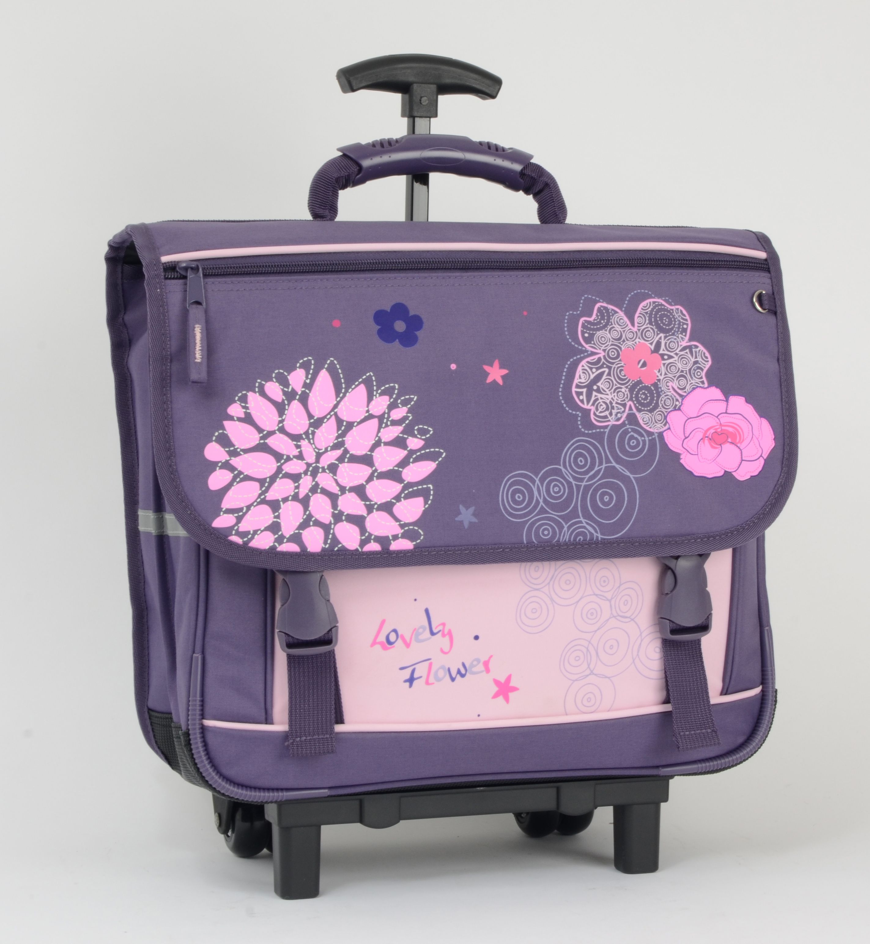 CARTABLE FILLE - LOVELY FLOWER - 38 CM - AVEC ROULETTES