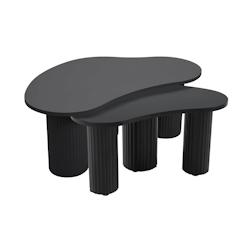 Oviala Business Oviala Table basse gigogne en mélaminé noir - beige Bois massif 114391_0