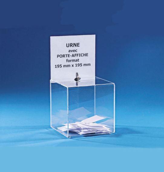 Urne plexi sécurisée de comptoir avec porte-affiche - capacité 400 bulletins_0