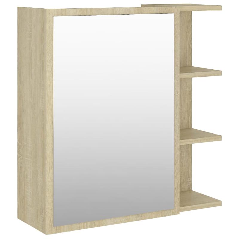 Armoire à miroir de bain 62,5 x 20,5 x 64 cm - Aggloméré chêne - 1 porte, 5 compartiments_0