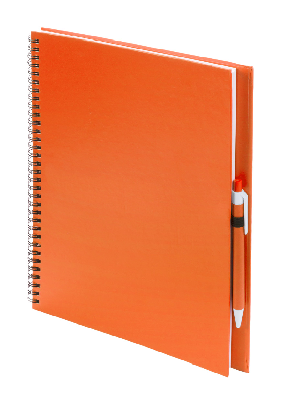 Bloc-notes - 80 pages non lignées en papier recyclé avec stylo assorti - A4 - Encre bleue - Couleur orange_0