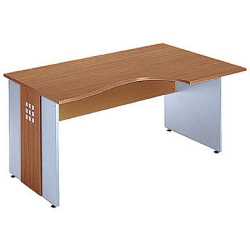 BUREAU COMPACT RETOUR À DROITE AXIOME - L. 160 X P. 100 CM - PLATEAU MERISIER - PIEDS PLEINS ALUMINIUM