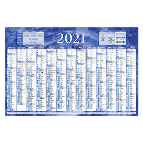 Calendrier annuel mural année 2024 - 13 mois recto / blanc verso - 43 x 65  cm sur