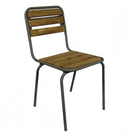 CBR-118 - Chaise de restaurant type écolier en bois teinté et métal couleur naturel - Style industriel, empilable_0