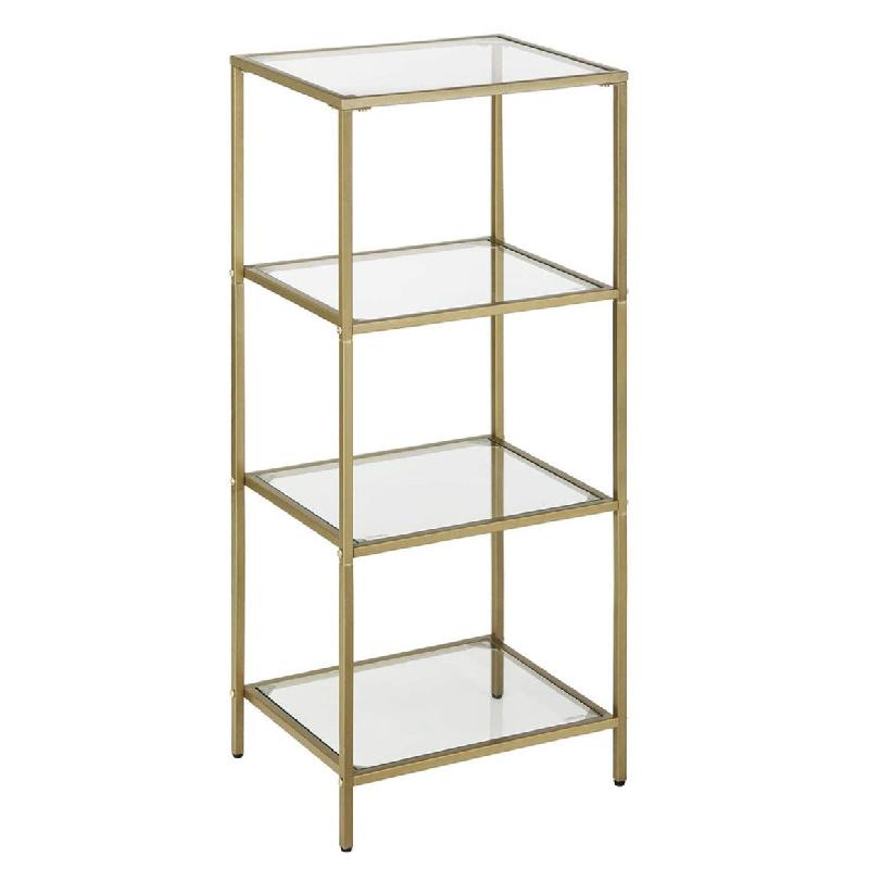 Étagère de rangement en verre trempé à 4 niveaux - Meuble robuste et facile à assembler - 95 cm doré - Pour salle de bain, salon, chambre, bureau - Réf. 12_0002808_0