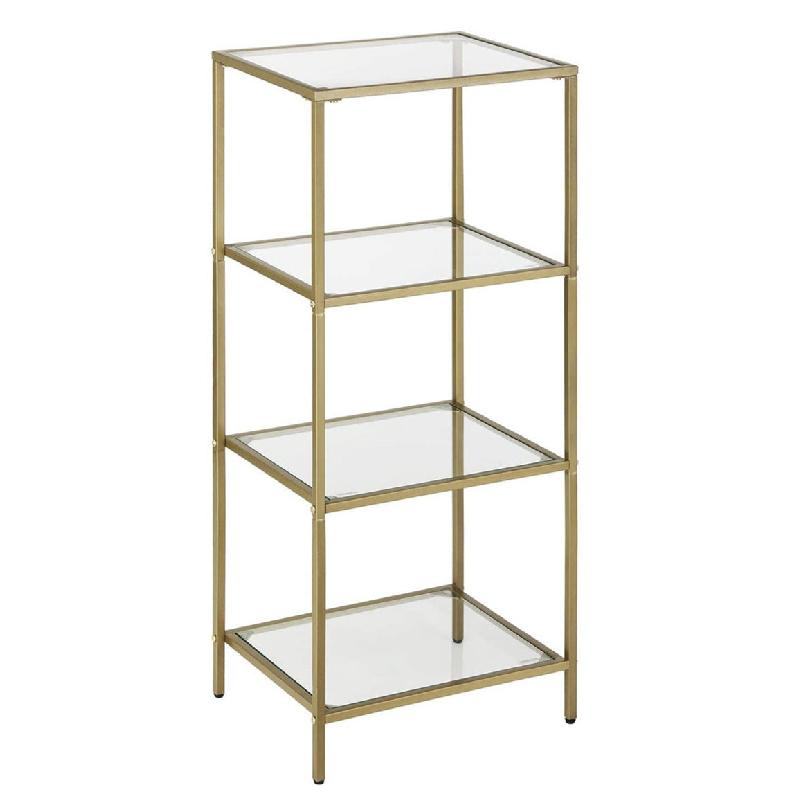 ÉTAGÈRE DE RANGEMENT POUR SALLE DE BAIN MEUBLE DE RANGEMENT EN VERRE TREMPÉ À 4 NIVEAUX ROBUSTE FACILE À ASSEMBLER 95 CM POUR SALON CHAMBRE BUREAU DORÉ 12_0002808_0