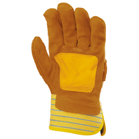 Gants de docker - croûte vachette jaune - paume renfort fleur - Eurotechnique | 153_0