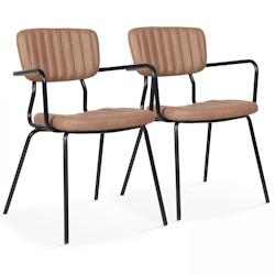Oviala Business Lot de 2 chaises avec accoudoirs en textile enduit marron clair - marron textile 108247_0