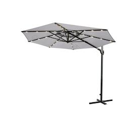 METRO PROFESSIONAL Parasol rond, aluminium/acier, Ø 2.5 x 2.44 m, avec lampe LED et module solaire, argent/gris - argenté multi-matériau 4894665977588_0