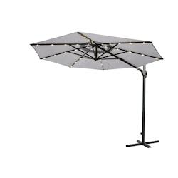 METRO Professional Parasol, aluminium / acier / polyester, Ø 2.5 x 2.44 m, avec lampe LED et panneau solaire, protection UV 50+, argent / gris - arge_0