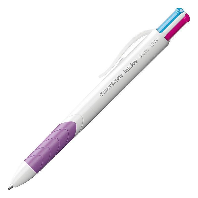 PAPER MATE STYLO BILLE RÉTRACTABLE INKJOY™ QUATRO 4 COULEURS (BLEU, VERT, MAGENTA, VIOLET) 1,0 MM LOT DE 12 (PRIX À L'UNITÉ)