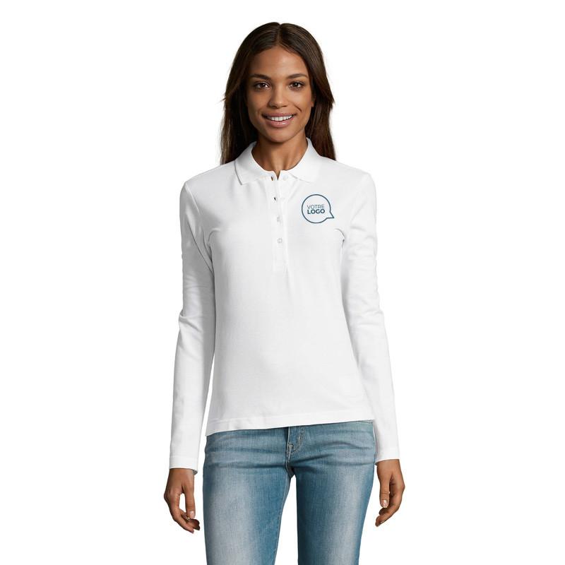 Polo manches longues femme Podium blanc - Polos personnalisés blanc_0