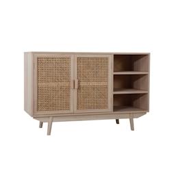 SalesFever Buffet  avec façade en rotin | 2 portes, 3 compartiments ouverts | Corps MDF | Pieds en bois de paulownia | L 100 x P 36 x H 65 cm | natur_0