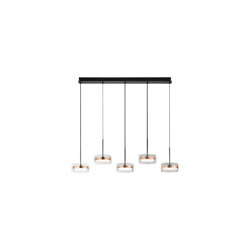 Suspension en métal et verre borosilicate, 5 LED 70 W 3000 K, finition or brillant et noir mat, dimmable, H. 250 cm - Perenz - multicolore 8218 OR LC_0