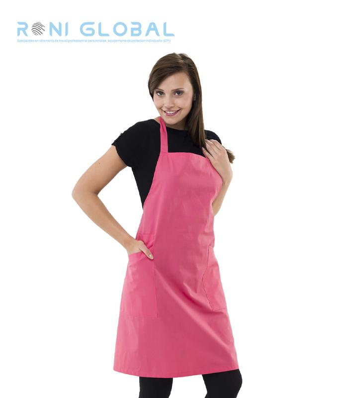Tablier de service à bavette - coton polyester - 3 poches - prune - REMI CONFECTION - Ref: R-6164_0