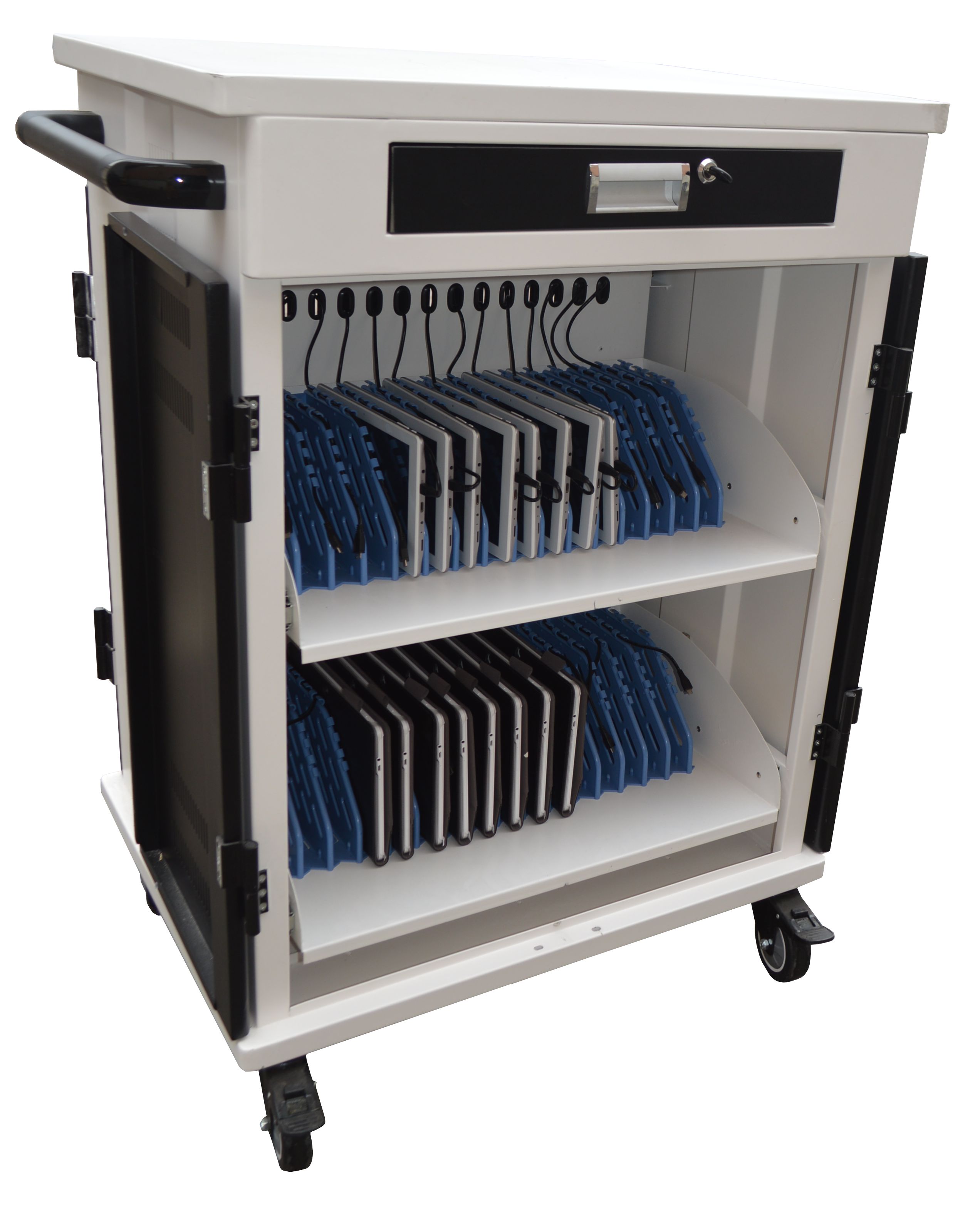 Cartice 30 - Chariot multimédia classe mobile - 2 compartiments coulissants pour 30 PC/tablettes 14 pouces - Dimensions 1109x900x590mm_0