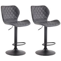 Décoshop26 - Lot de 2 tabourets de bar avec coutures décoratives en forme de losanges en PVC gris et métal noir 10_0004107 - gris 3000251933789_0