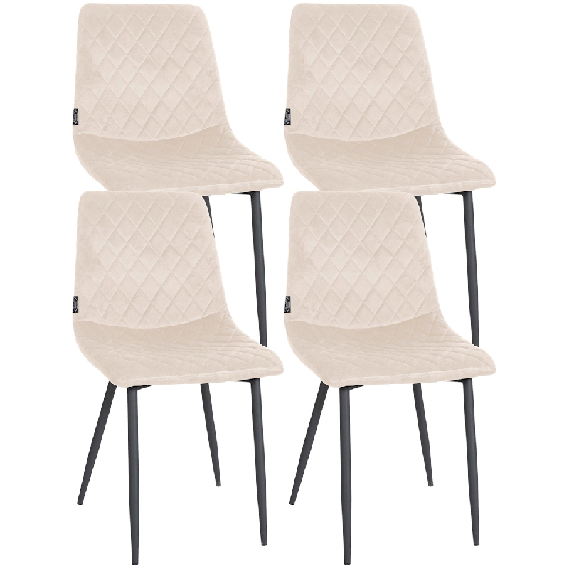 Décoshop26 - Lot de 4 chaises de salle à manger en tissu velours crème pieds métal noir couture losange CDS10419 - noir 3002484232691_0