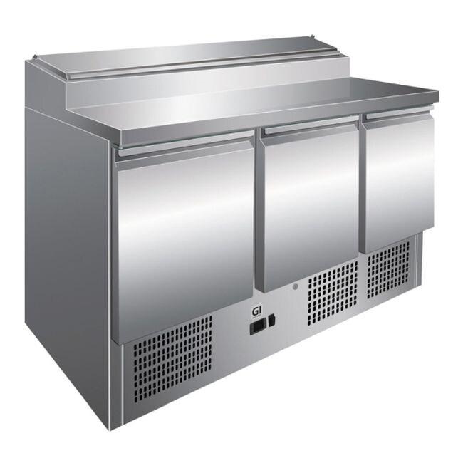 Gastro-Inox Saladette avec 3 portes 3 étagères et 8X GN1/6 inox 1365x700x860mm - 7445908513567_0