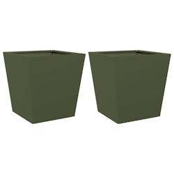 Helloshop26 - Jardinière bac lit surélevé plantes fleurs jardin terrasses lot de 2 olive 40 x 40 x 40 cm acier vert 02_0039083 - 3000218050160_0