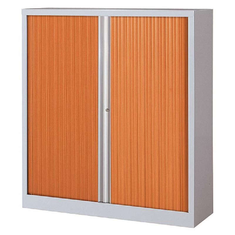 JPG ARMOIRE MÉTAL MONOBLOC NORMA LINEA - A RIDEAUX - H. 136 X L. 120 CM - CORPS ALUMINIUM  - RIDEAUX MERISIER