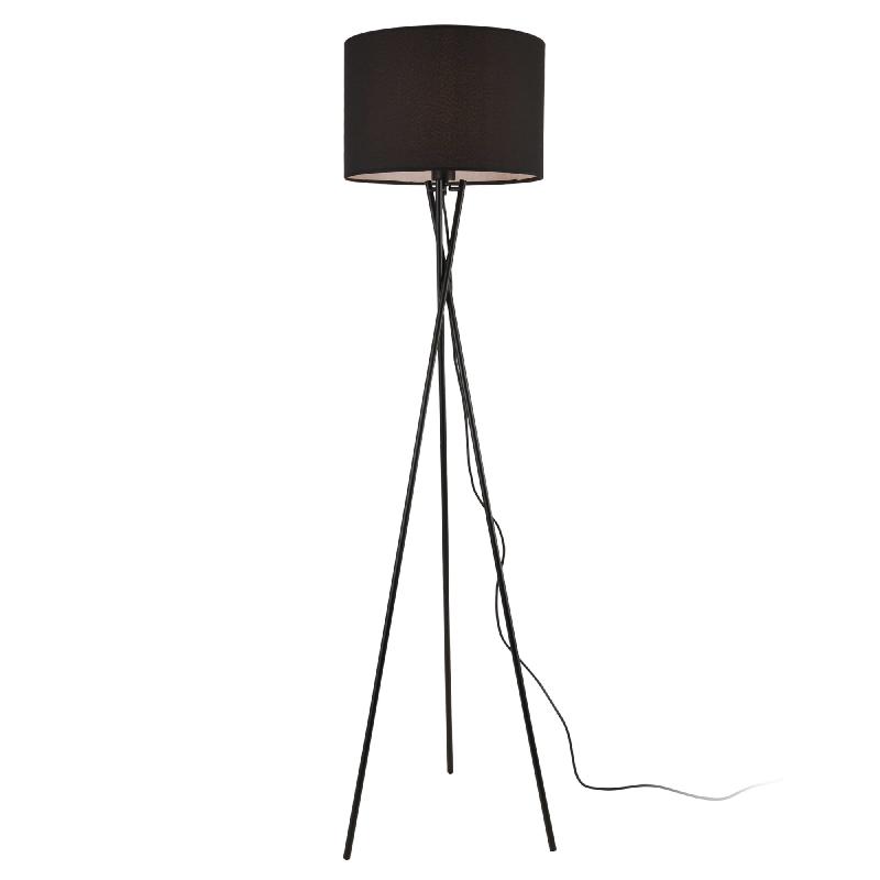 Lampadaire trépied moderne lampe sur pied design e27 métal tissu hauteur 154 cm noir 03_0005255