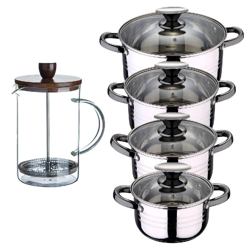 BERGNER - Batterie de cuisine DINA 8pcs 16/18/20/24cm acier inoxydable compatible induction avec cafetière à piston verre borosilicate 15,8×10×18,_0