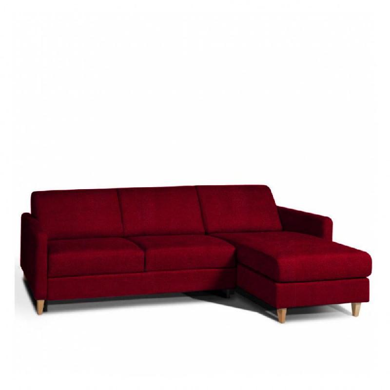 CANAPÉ D'ANGLE NORDIC CONVERTIBLE EXPRESS COUCHAGE QUOTIDIEN 16CM TISSU VELOURS ROUGE_0