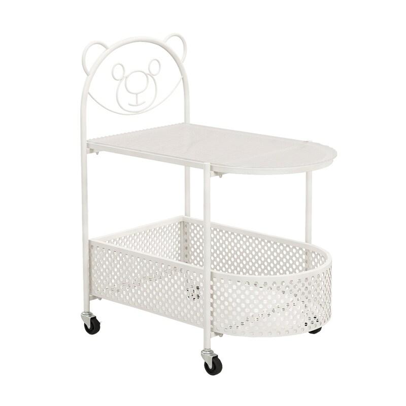 COSTWAY Table d'appoint en verre avec roulettes, table en verre à deux niveaux avec motif ours, 60 x 40 x 76 cm (blanc) - blanc métal VH33944IT_0