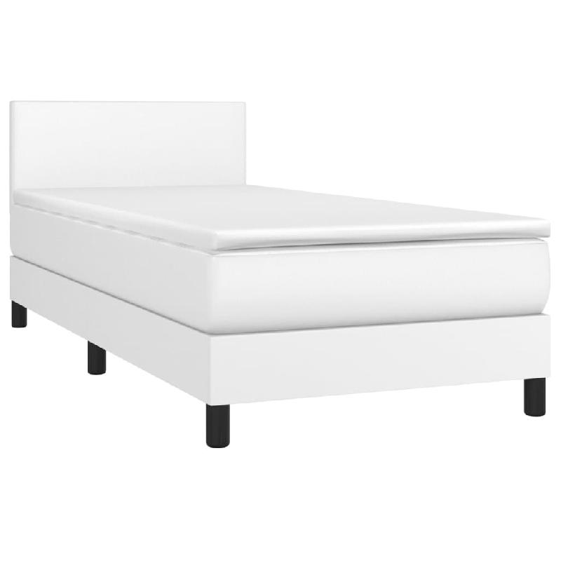 Décoshop26 - Cadre de lit LED avec sommier tête de lit matelas 100x200 cm synthétique blanc TDL0208731 - blanc 3001570082721_0