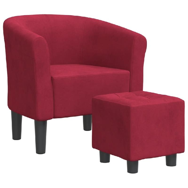 Décoshop26 - Fauteuil lounge assise confortable design moderne avec repose-pieds en tissu velours rouge bordeaux DEC026435 - rouge 3000255818792_0