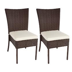 Décoshop26 - Lot de 2 chaises en polyrotin marron chaise de balcon jardin empilable avec coussin crème 04_0000261 - marron 3000024432693_0