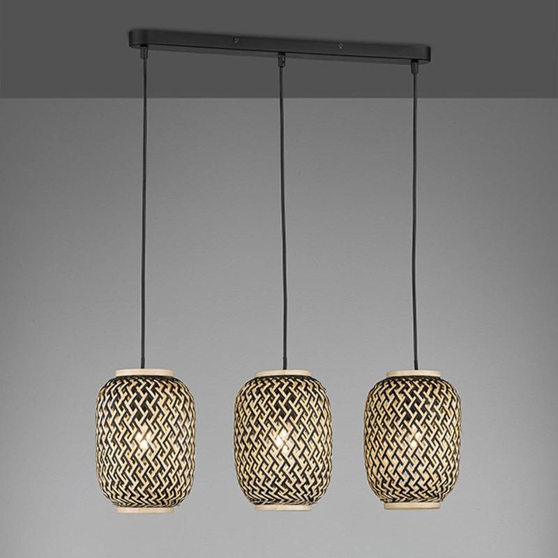 FISCHER & HONSEL SUSPENSION HUMMEL EN BAMBOU, TROIS LAMPES