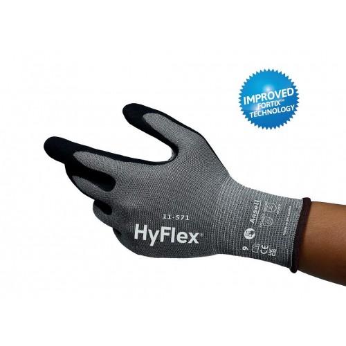 GANTS ANTI-COUPURES HYFLEX® 11-571 - NOIR ET GRIS - 12 PAIRES - T7 ANSELL