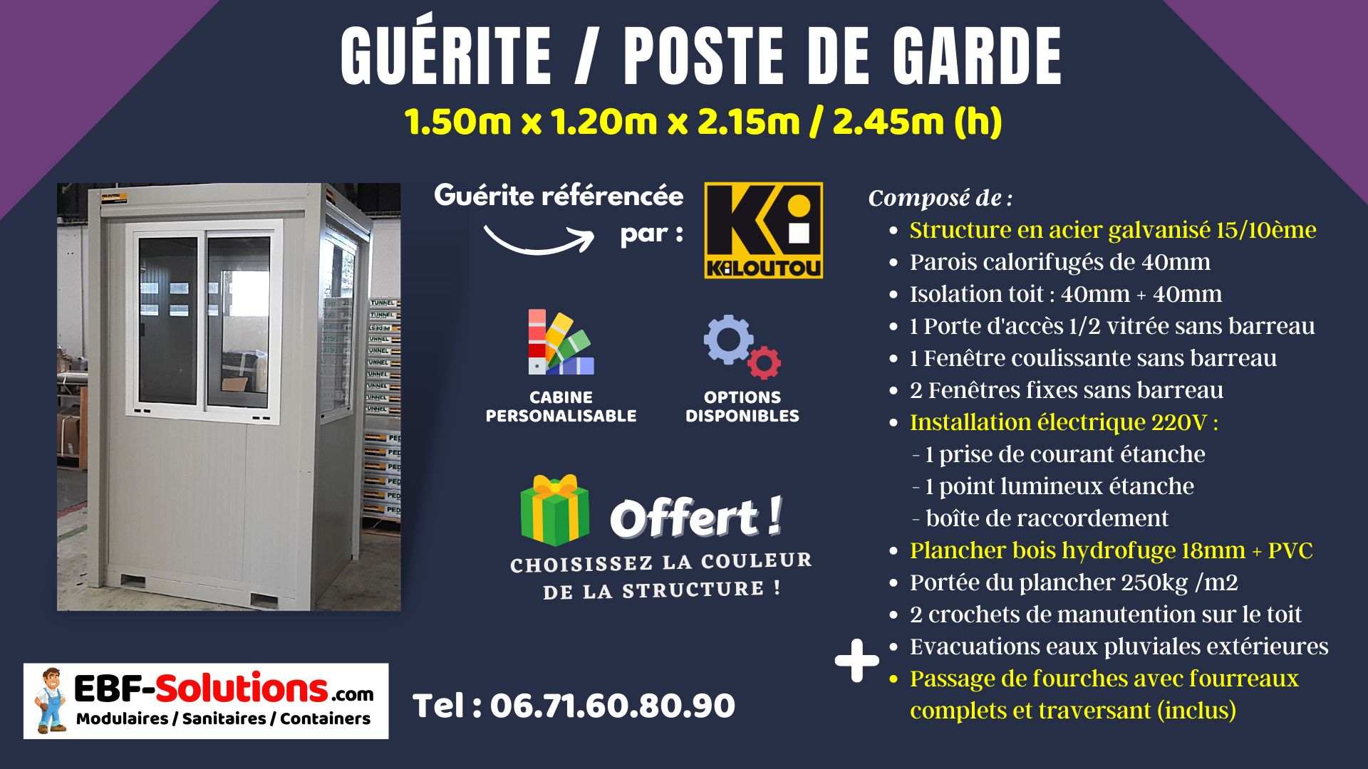 Guérite / poste de garde / abris gardien de 1.50m x 1.20m_0