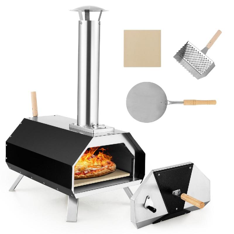 Helloshop26 - Four à pizza extérieur 51 x 38,5 x 83 cm cuisson rapide 500°C portable pliable en acier inoxydable noir argent - 3000232962067_0