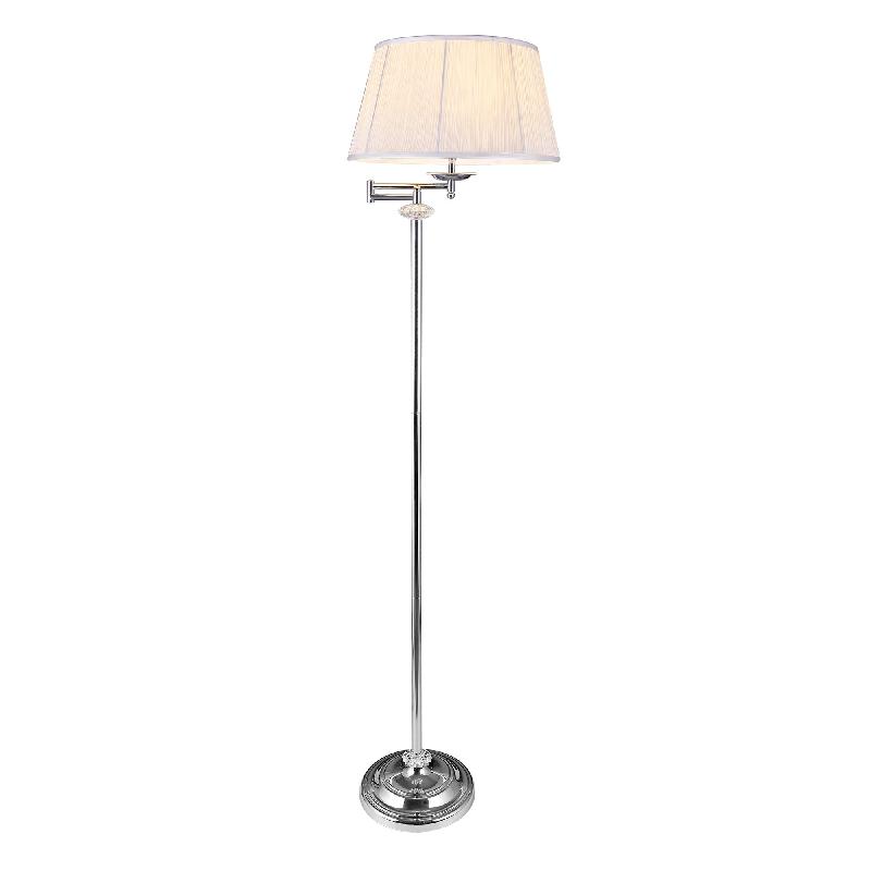 Lampadaire lampe sur pied métal tissu 158 cm blanc chrome 03_0002454