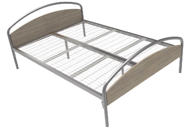 LIT THÉLIA TÊTE/PIED PANNEAU SOMMIER TREILLIS 140X190 ALU/CHÊNE FONCÉ - MANUTAN COLLECTIVITÉS