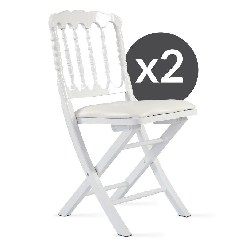 Lot de 2 chaises pliantes Napoléon III - Bois de hêtre vernis - Galette amovible - Usage intérieur/extérieur_0