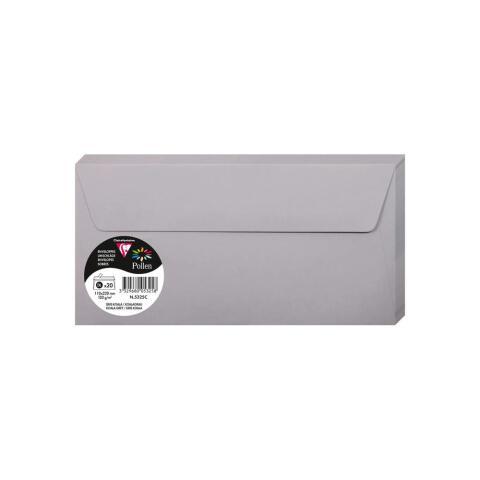 LOT DE 2 - PAQUET DE 20 ENVELOPPES POLLEN 110X220MM 120G/M2 - GRIS KOALA