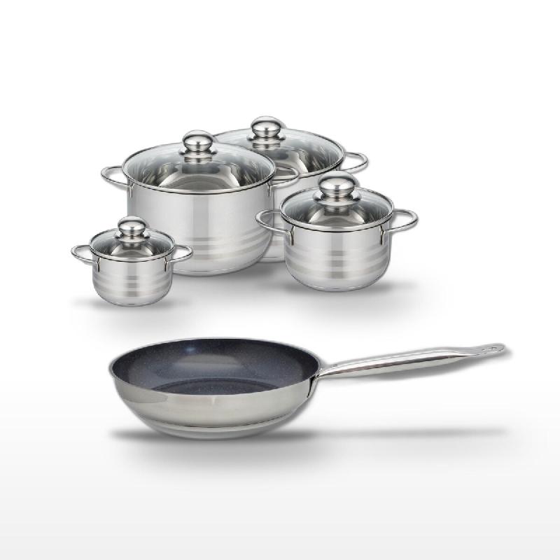 Lot Poêle céramique 28 cm et 4 Faitouts Elo Profi Therm Platinum - gris inox 3176239989359_0