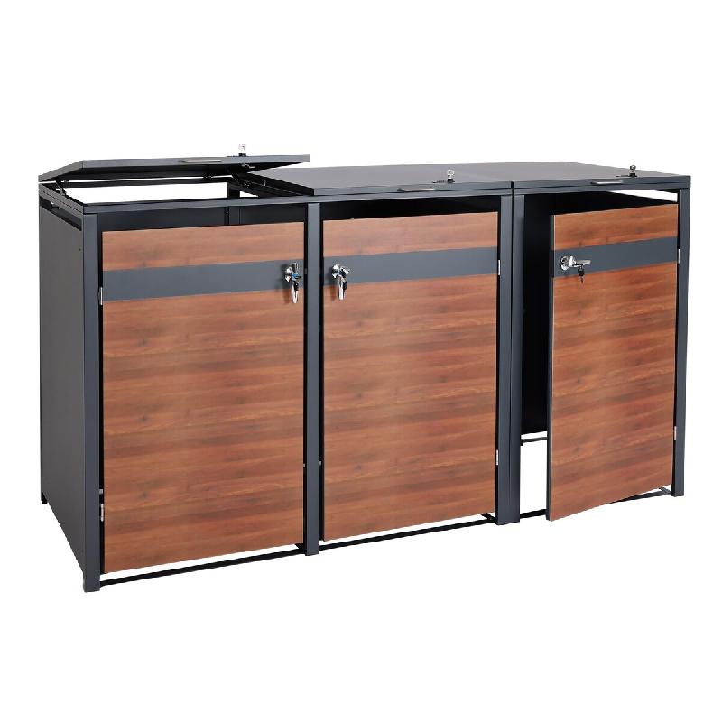 Mendler XL habillage de poubelle 3/6 HWC-J82, Box pour poubelles, métal 97kg, anthracite ~ aspect bois de cerisier brun foncé - marron métal 83428+_0