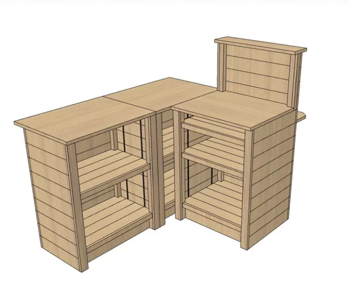 Meuble d'encaissement bois en angle - 1 poste, 3 plateaux, casquette, tablette PMR - Fabrication française_0