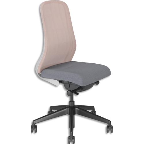 Fauteuil Souly - synchrone ergonomique et design, structure gris clair, assise grise, dossier résille rose_0