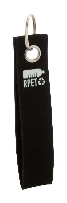 Porte-clés en feutrine RPET - labélisé RPET avec anneau en métal - Couleur noire_0