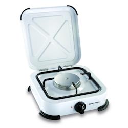 Réchaud gaz portable KEMPER - 1 feu 1200W blanc laqué avec couvercle et plaque de cuisson inox_0