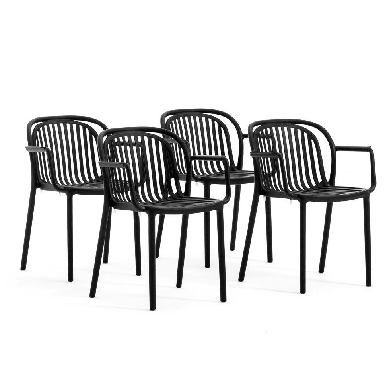 RATTATAN Set de 4 chaises avec accoudoirs en résine renforcée de fibre de verre, design moderne, empilables pour jardin, bar, restaurant, cuisine �_0
