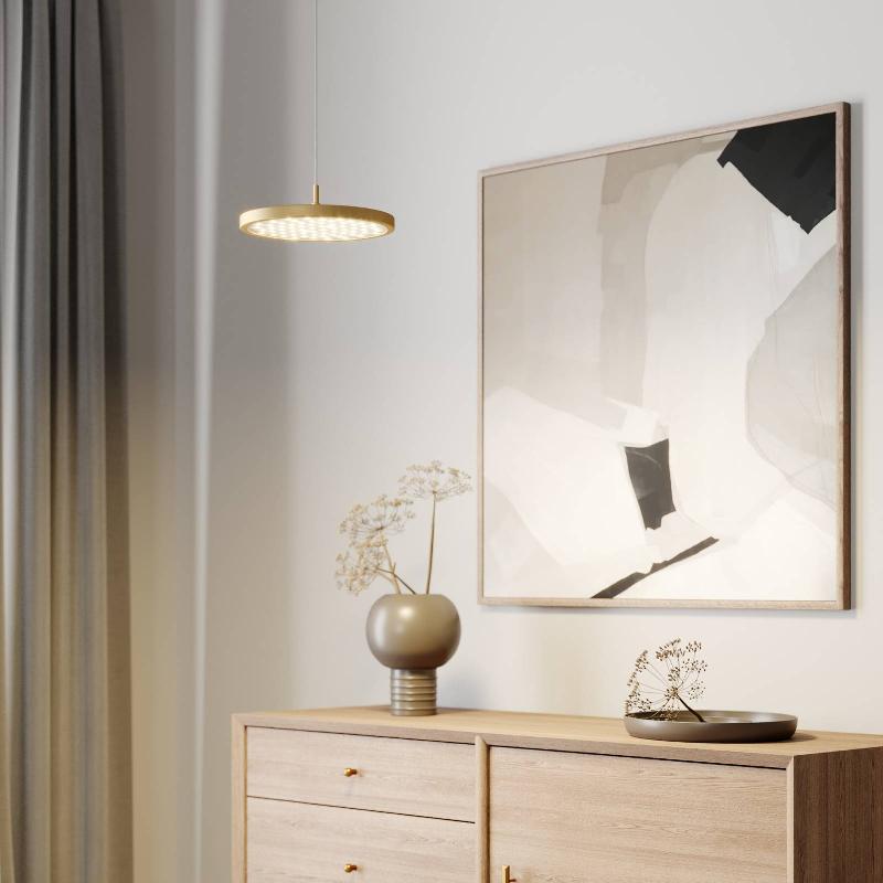 QUITANI SUSPENSION LED GION, 1 LAMPE, BLANC/LAITON
