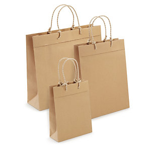 SAC KRAFT RECYCLÉ À POIGNÉES TRESSÉES 40 X 35 X 12 CM