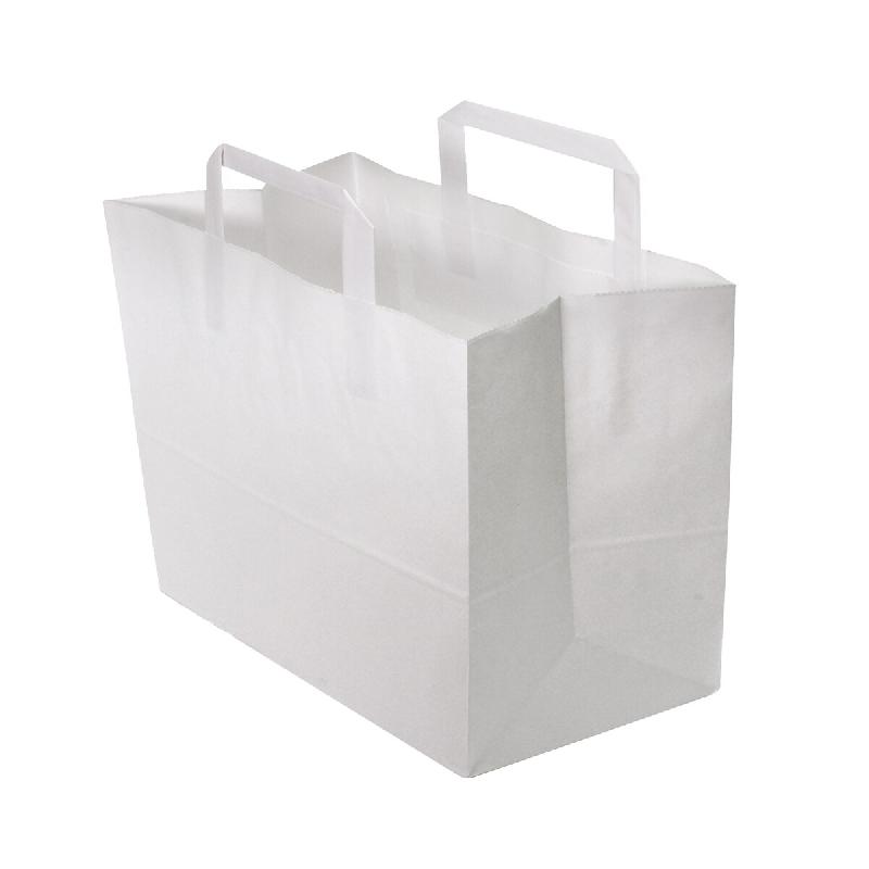 Sac Kraft Blanc Poignées Plates - Haute Résistance 80g/m² - Spécial Vente à Emporter - [Dimensions ex: 26+14x30cm] - Lot de 250 - blanc papier MPR81_0